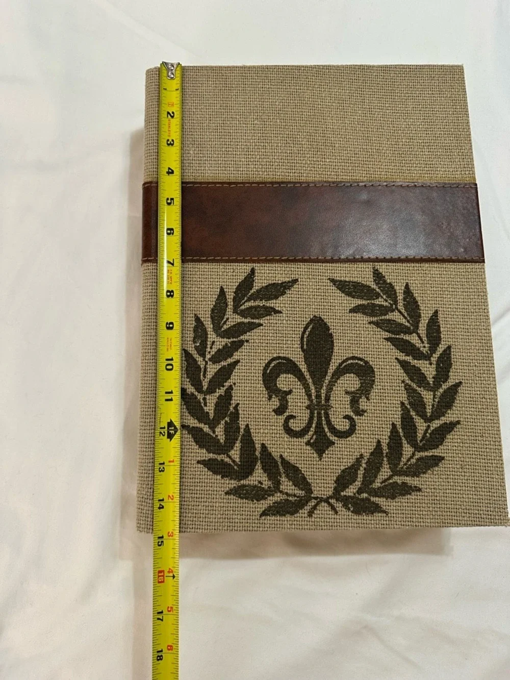 PARIS FAUX BOOK STORAGE BOX LINEN FLEUR DE LIS HIDDEN COMPARTMENT TABLE DECOR